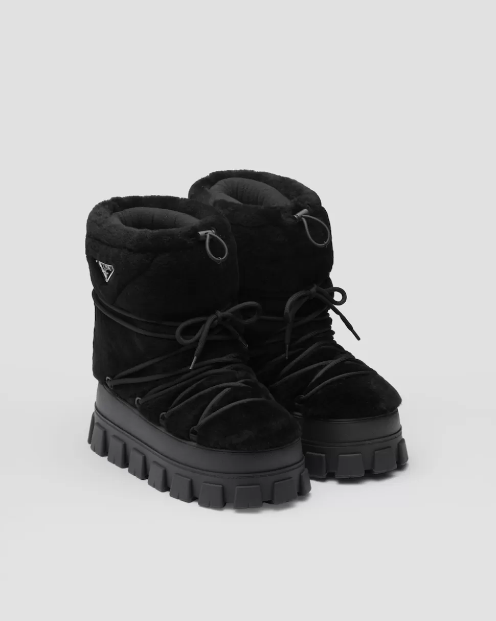 Best Sale Prada Après-ski-stiefeletten Aus Lammfell Schwarz