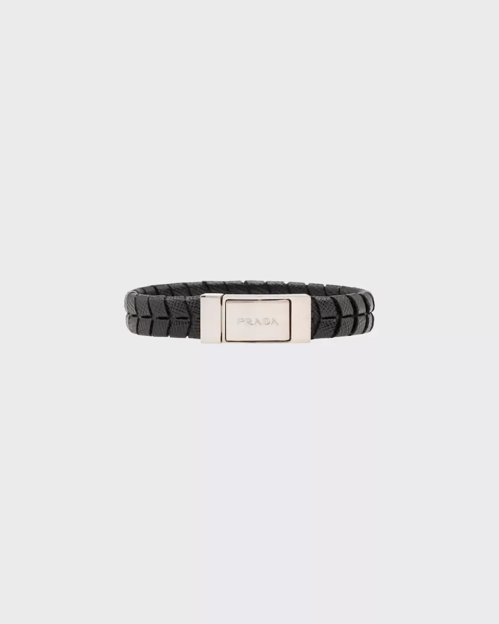 Discount Prada Armband Aus Saffiano Leder Schwarz