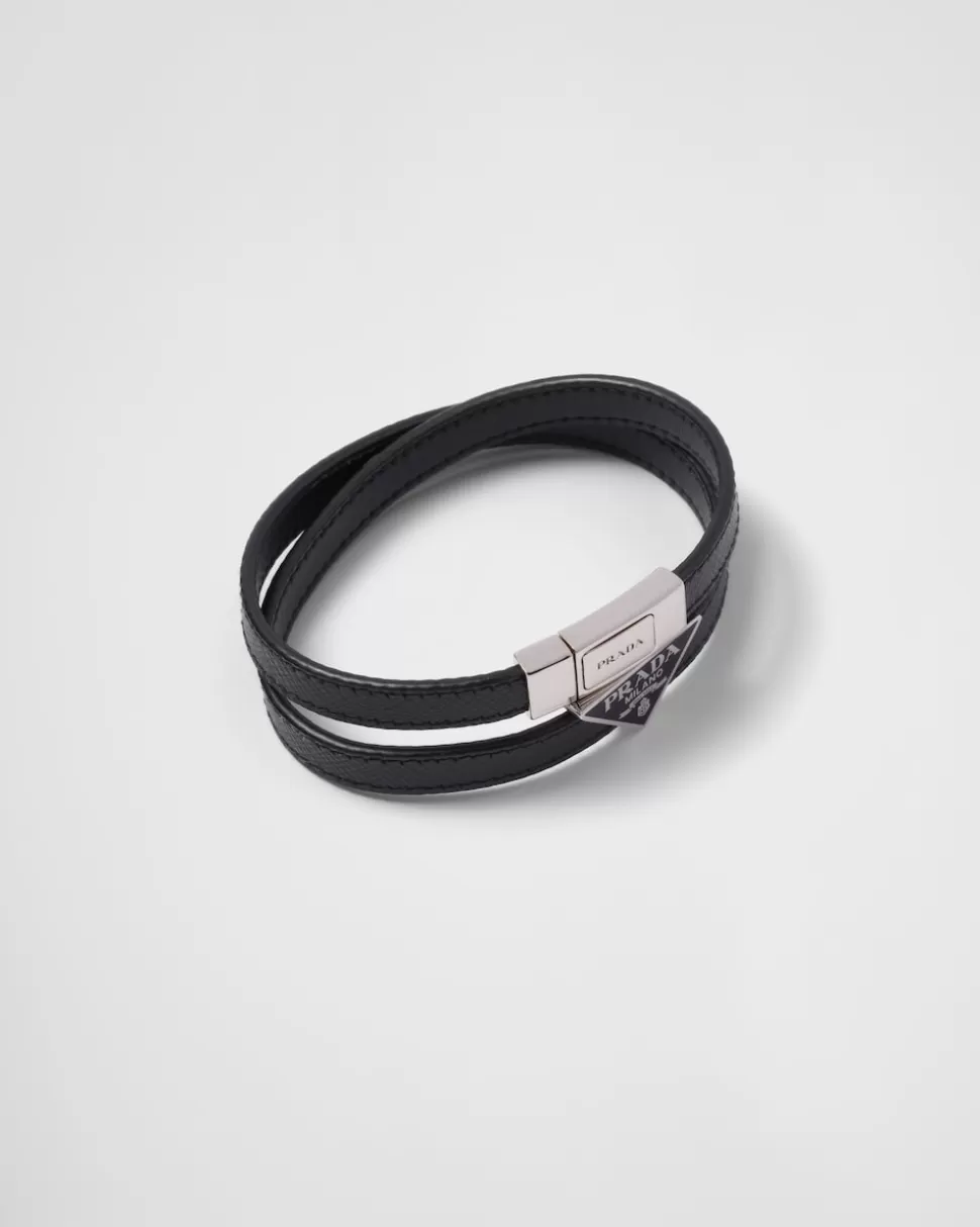 Clearance Prada Armband Aus Saffiano-leder Schwarz