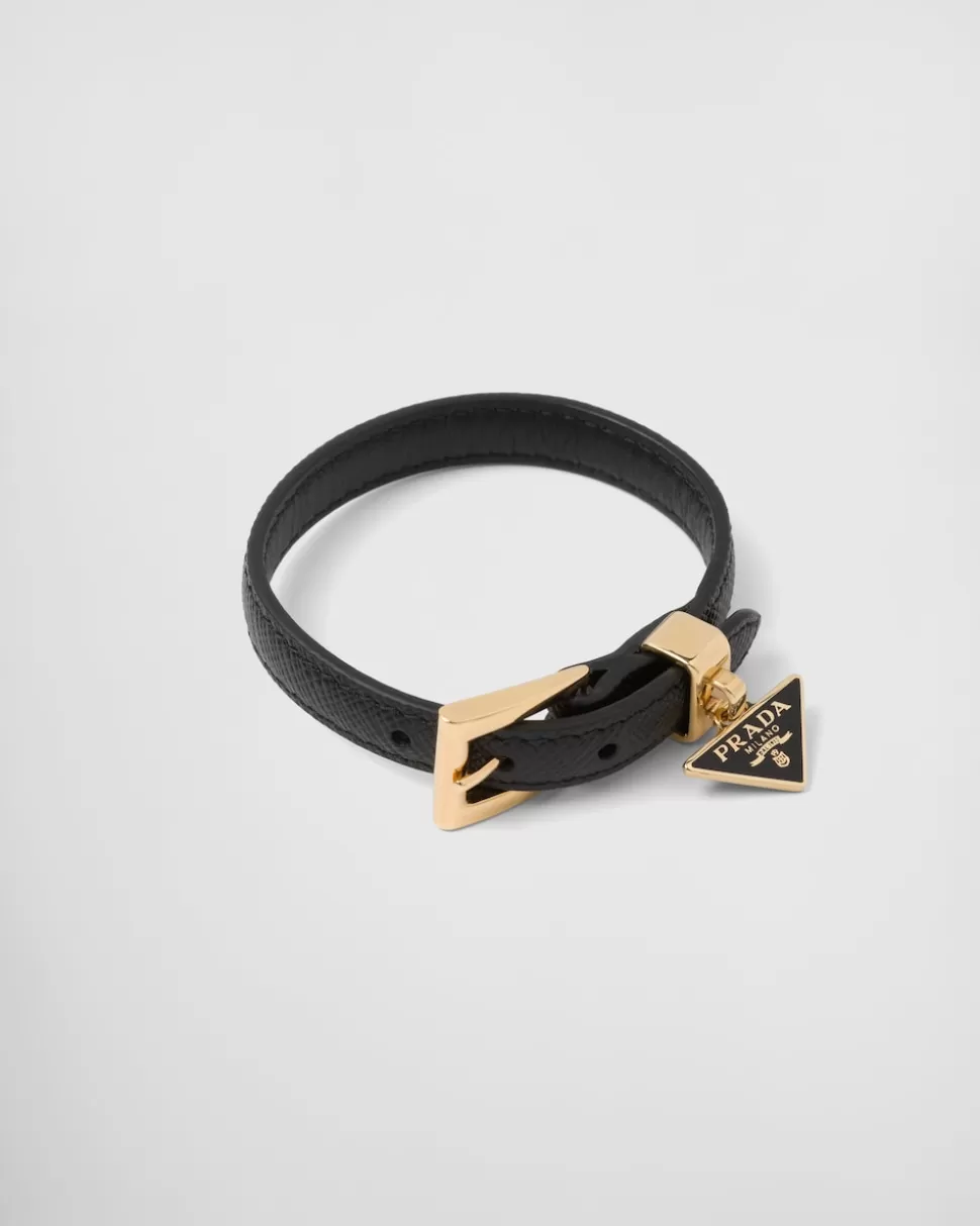 Discount Prada Armband Aus Saffiano-leder Schwarz