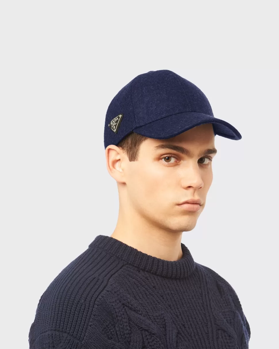 Shop Prada Baseballkappe Aus Loden Marineblau