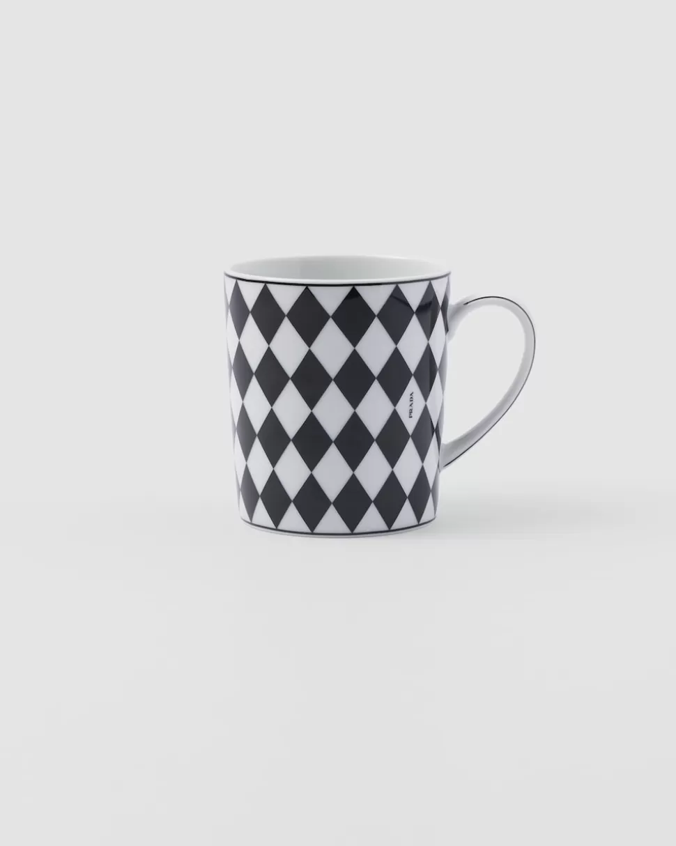 Clearance Prada Becher Aus Porzellan – Checkerboard Weiss/Schwarz