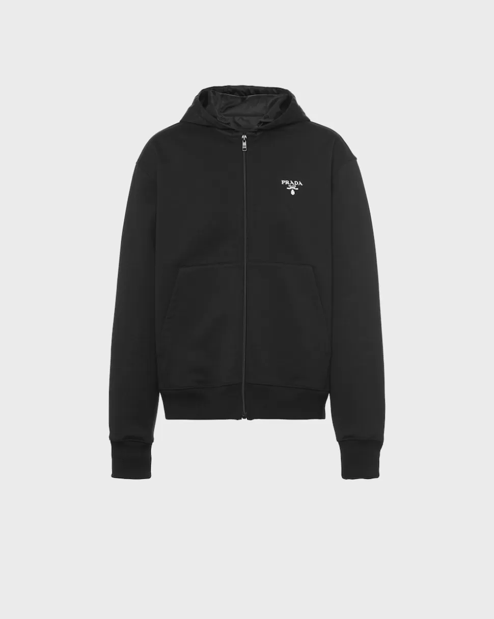 Cheap Prada Bedruckter Reißverschluss-kapuzenpullover Mit Details Aus Re-nylon Schwarz/Schwarz