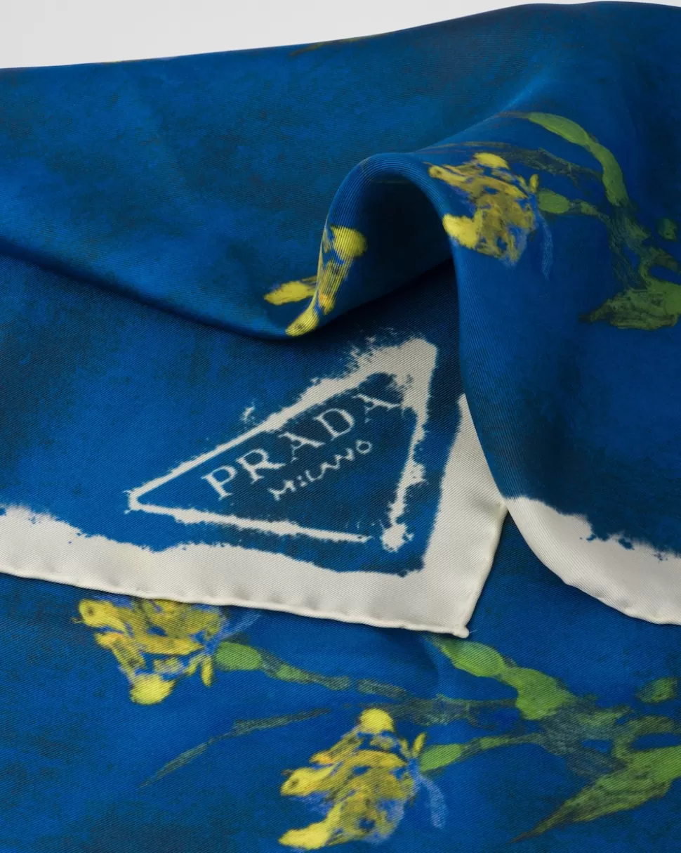 Best Prada Bedruckter Schal Aus Twill Kornblumenblau