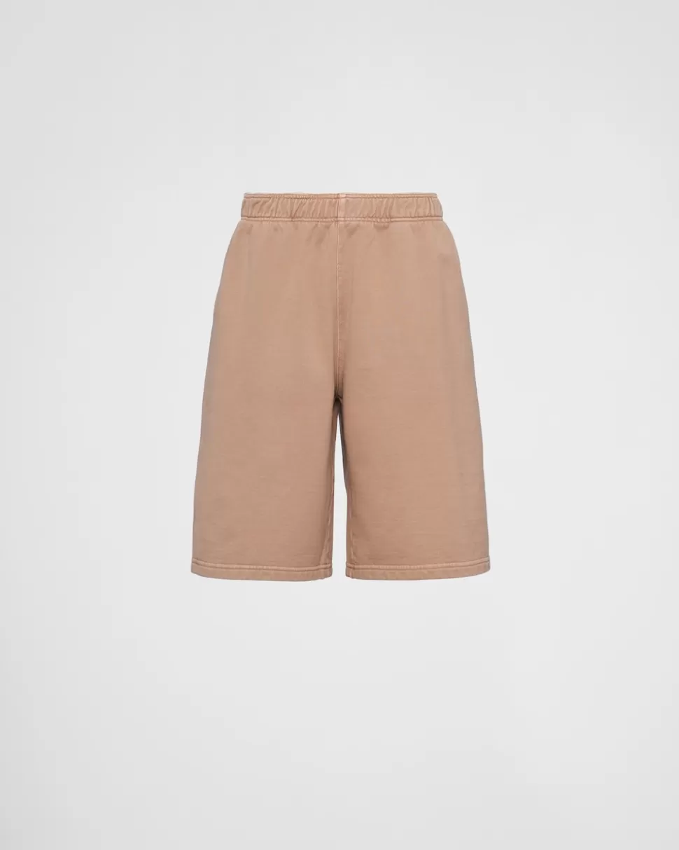 Best Sale Prada Bermudas Aus Baumwollfleece Korkbeige