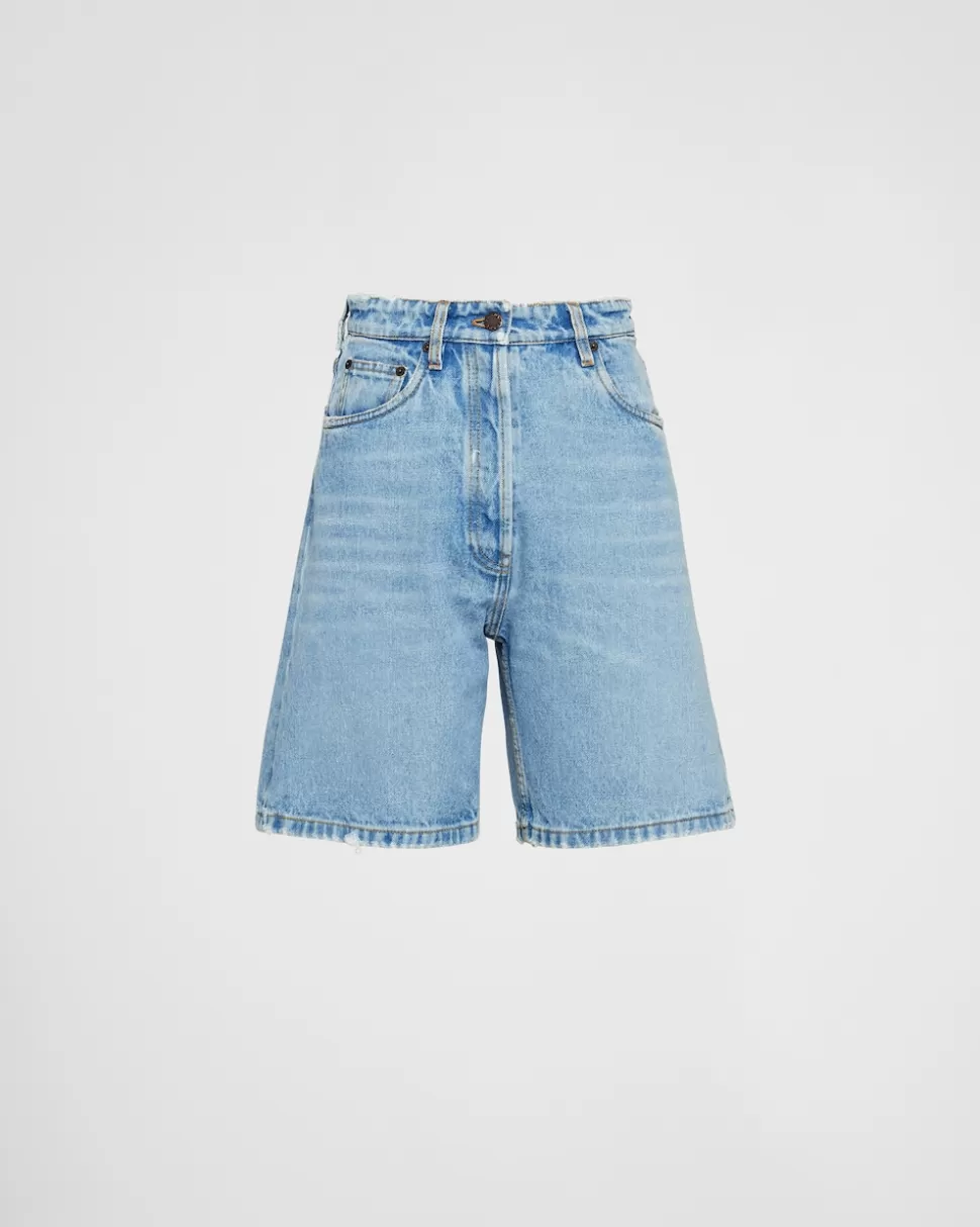 Sale Prada Bermudas Aus Denim Himmelblau