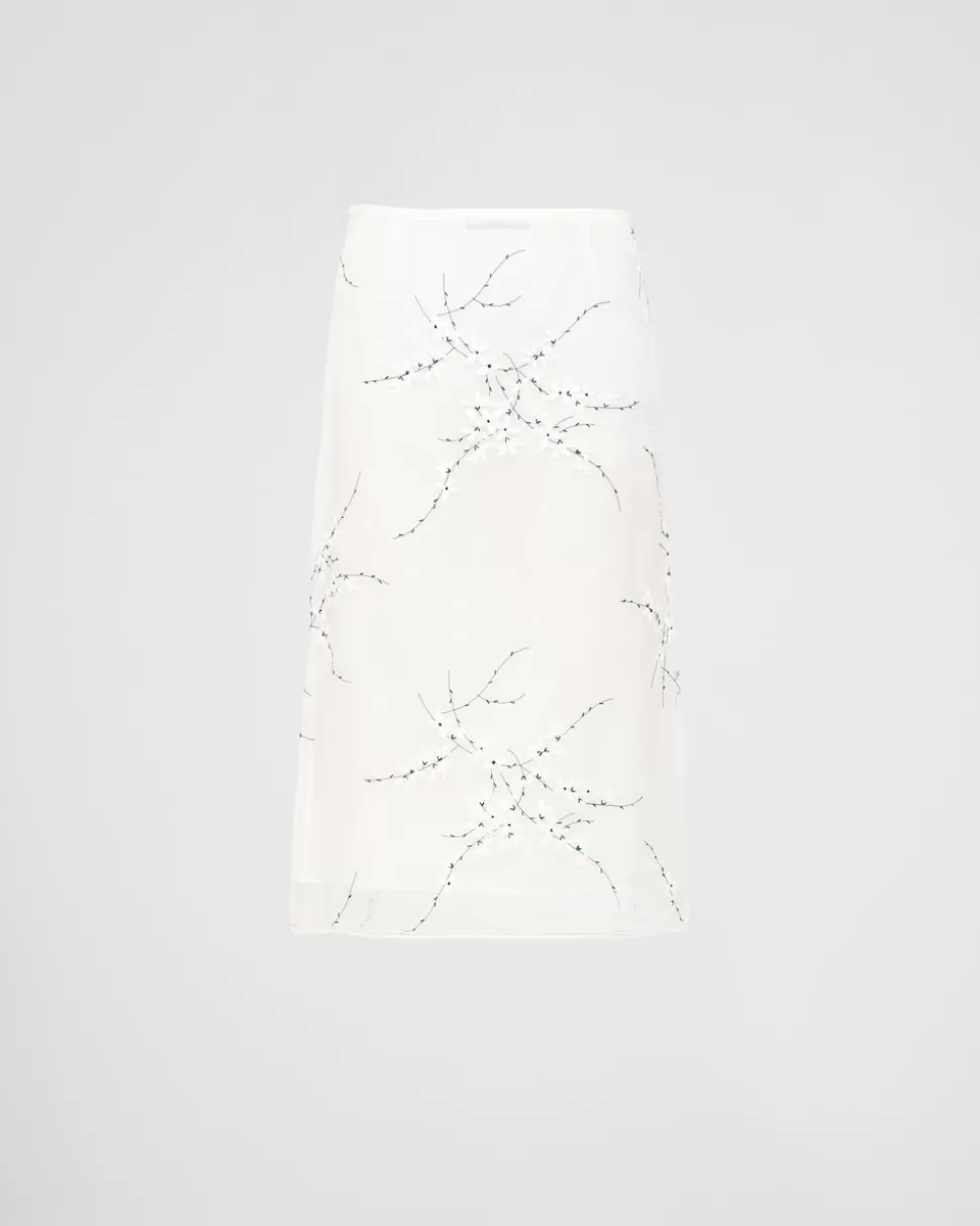 Cheap Prada Bestickter Midirock Aus Organza Weiss