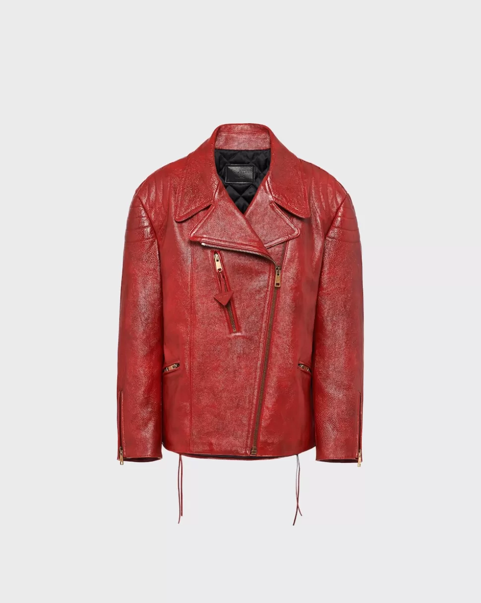 Cheap Prada Bikerjacke Aus Leder Rot