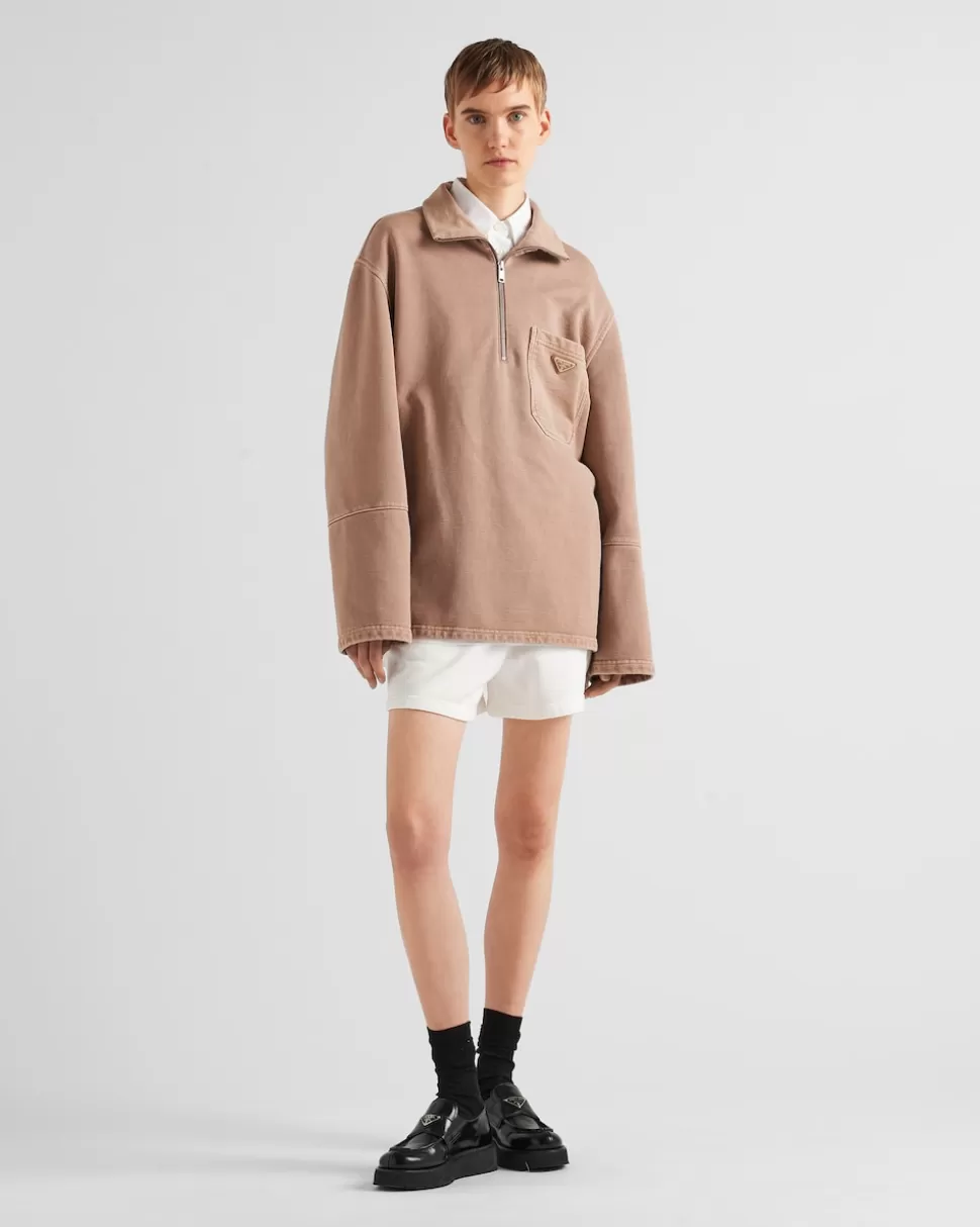 Cheap Prada Blousonjacke Aus Baumwollfleece Mit Rollkragen Korkbeige