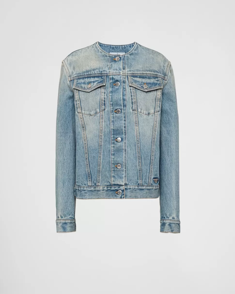 Cheap Prada Blousonjacke Aus Denim Hellblau