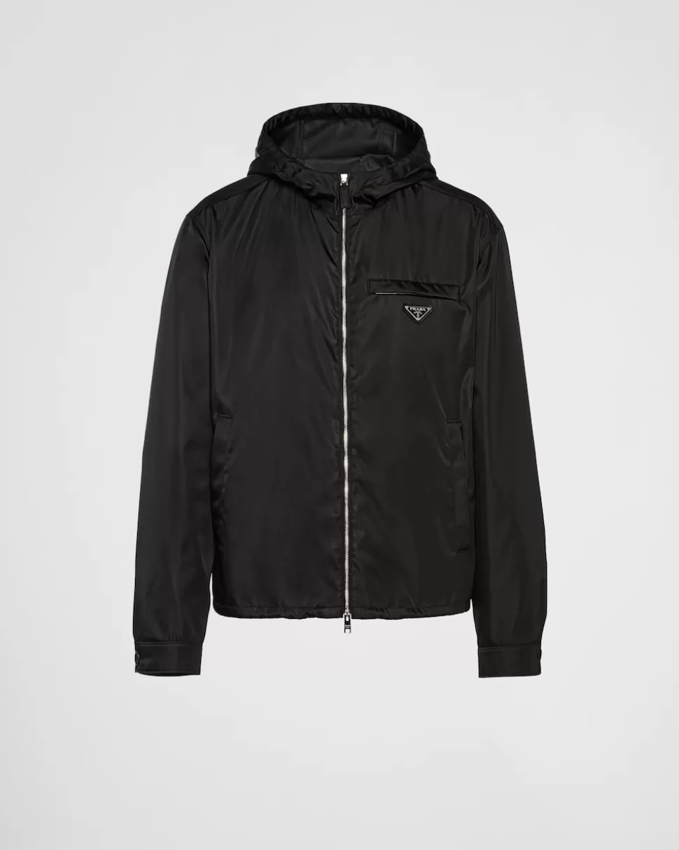 New Prada Blousonjacke Aus Re-nylon Mit Kapuze Schwarz