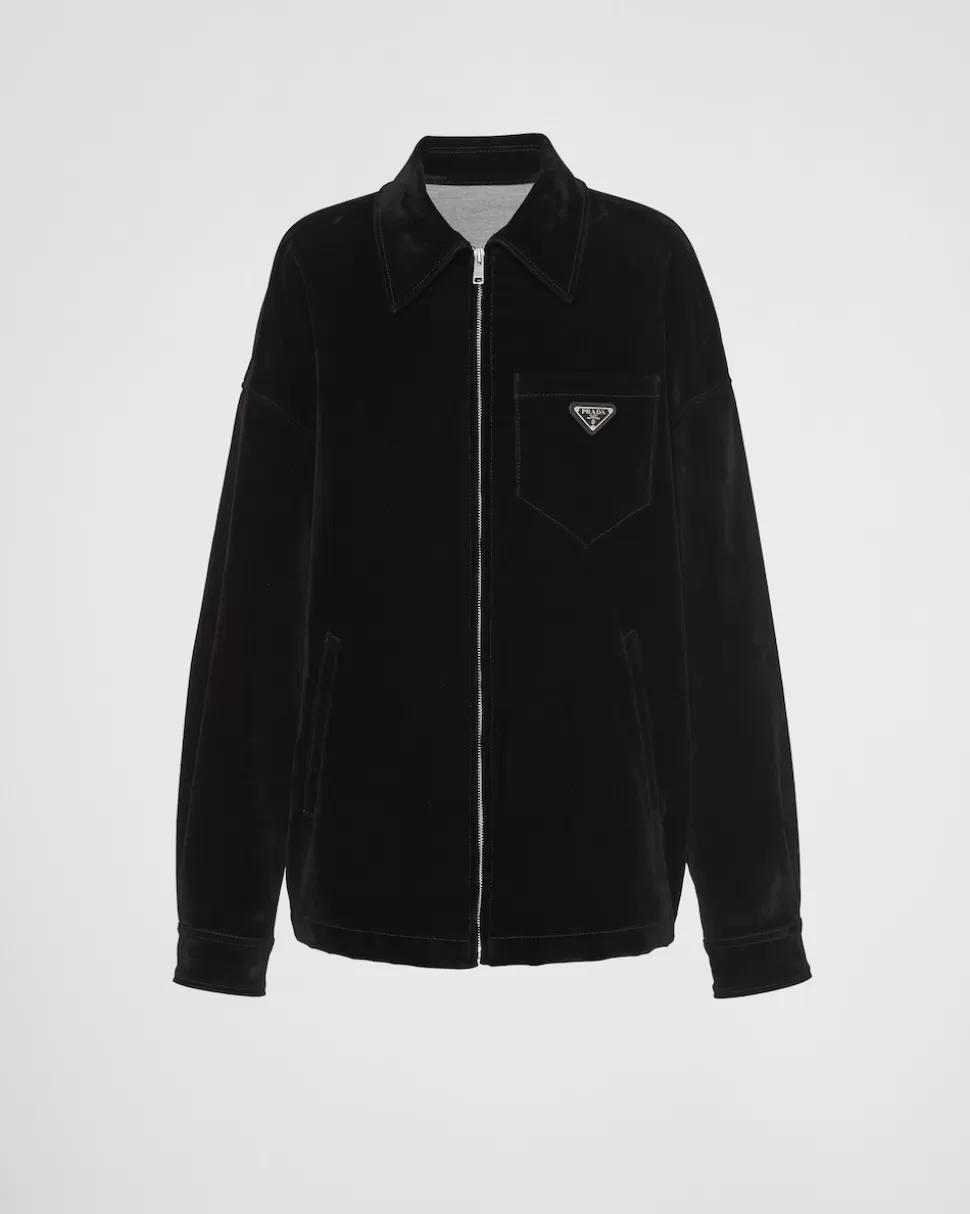 Cheap Prada Blousonjacke Aus Samt-denim Schwarz