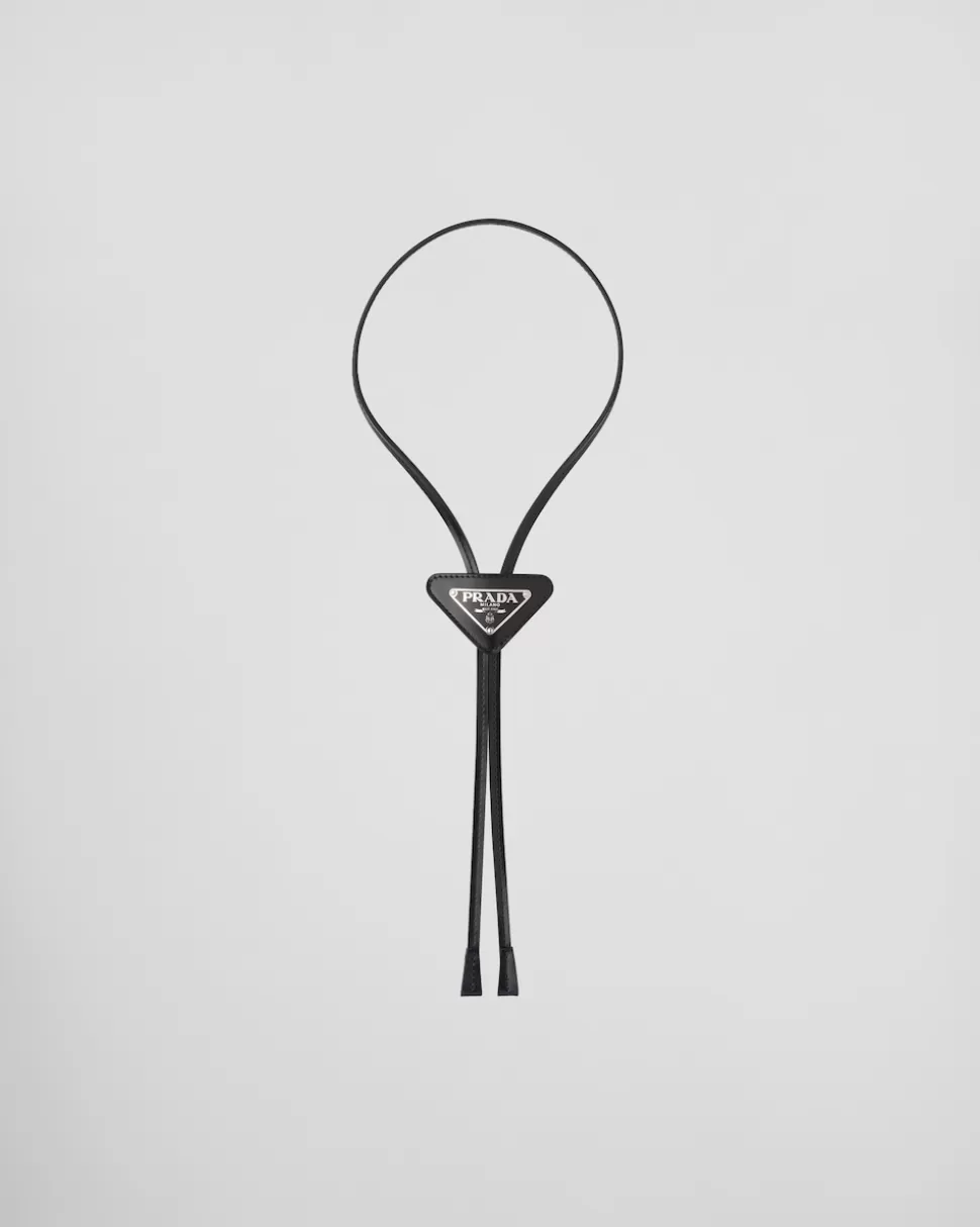 New Prada Bolo Tie Aus Gebürstetem Leder Schwarz