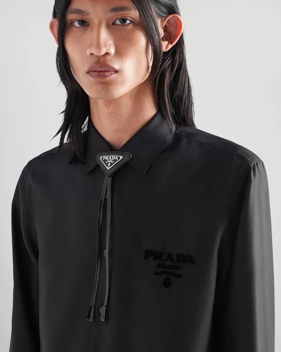 New Prada Bolo Tie Aus Gebürstetem Leder Schwarz