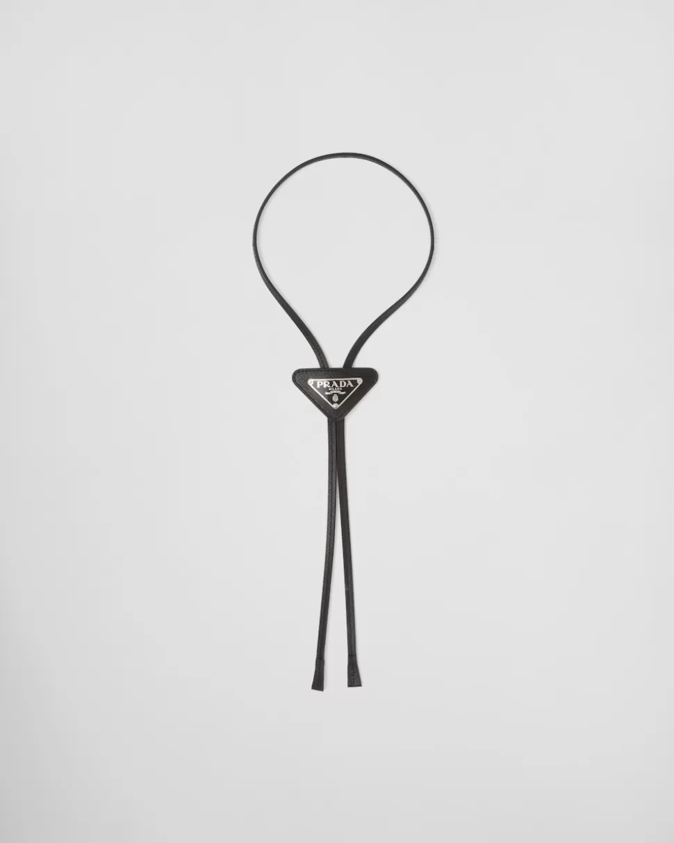 Best Sale Prada Bolo Tie Aus Saffiano-leder Schwarz