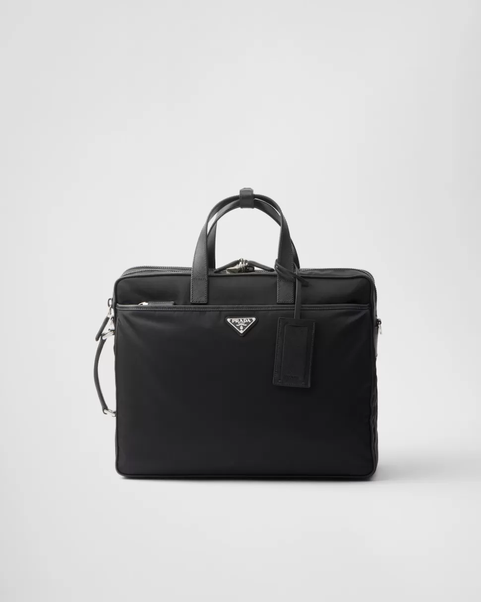 Fashion Prada Brieftasche Aus Re-nylon Und Saffiano-leder Schwarz