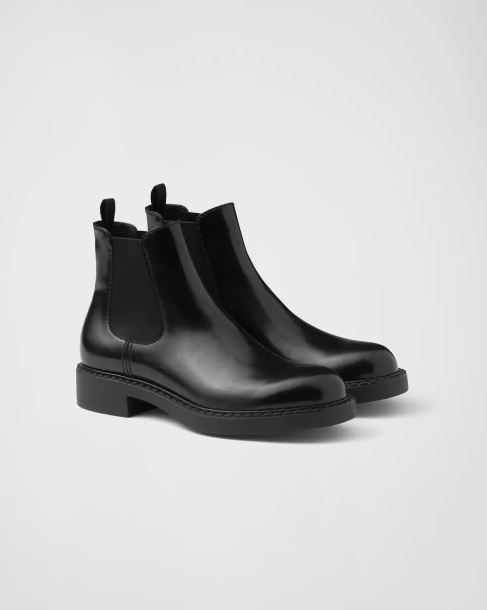 Shop Prada Chelsea-boots Aus Gebürstetem Leder Schwarz