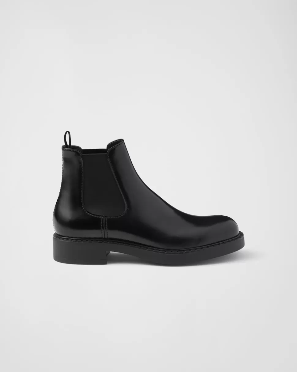 Shop Prada Chelsea-boots Aus Gebürstetem Leder Schwarz