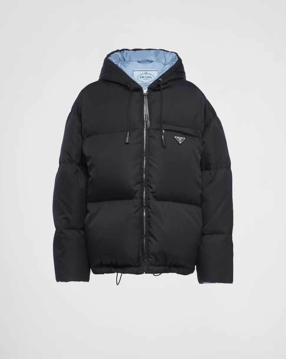 Cheap Prada Daunenjacke Aus Gabardine Re-nylon Mit Kapuze Schwarz