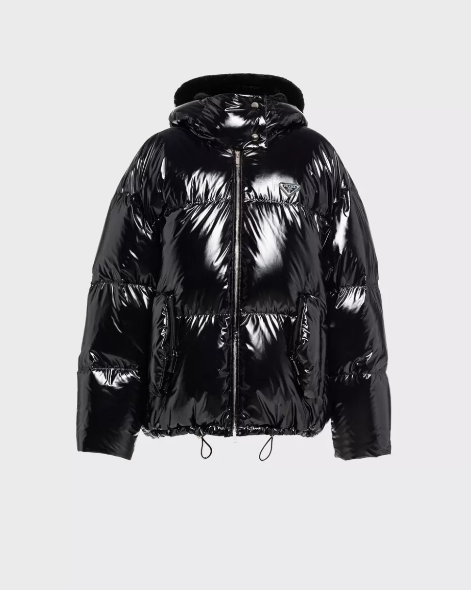 Best Prada Daunenjacke Aus Glänzendem Nylon Schwarz