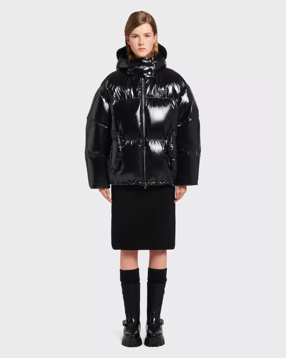 Best Prada Daunenjacke Aus Glänzendem Nylon Schwarz