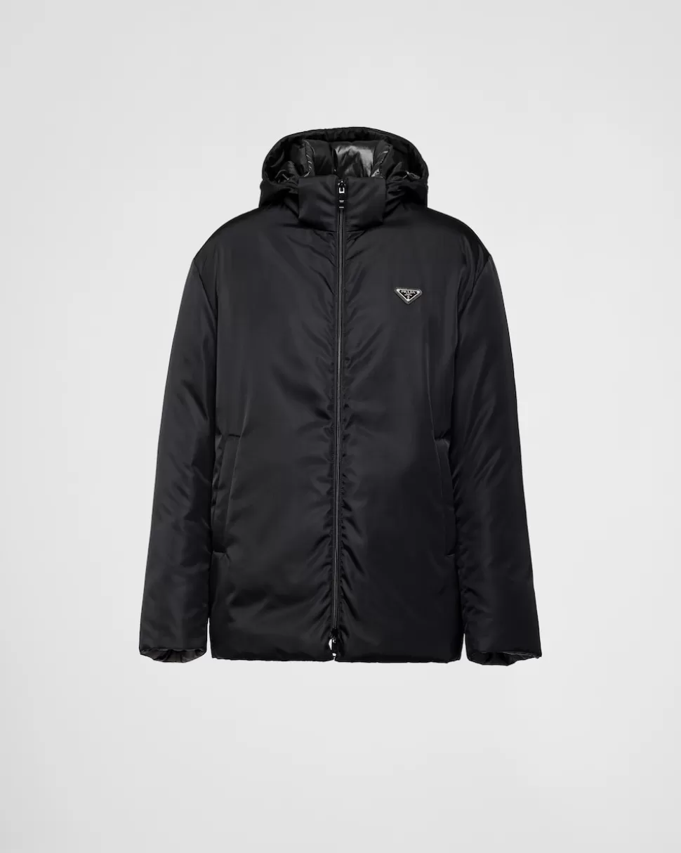 Best Prada Daunenjacke Aus Re-nylon Mit Kapuze Schwarz