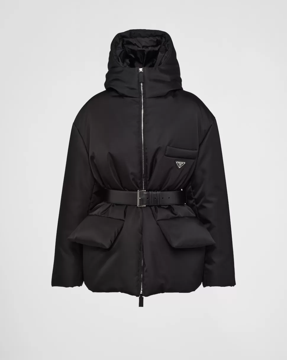 Best Prada Daunenjacke Aus Re-nylon Mit Kapuze Schwarz