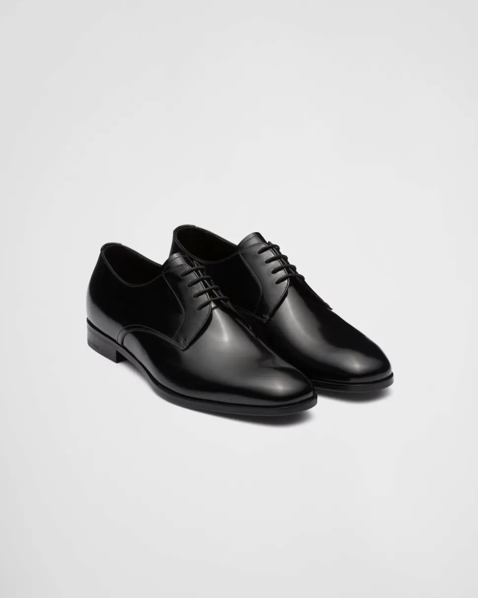 Online Prada Derby-schuhe Aus Gebürstetem Leder Schwarz