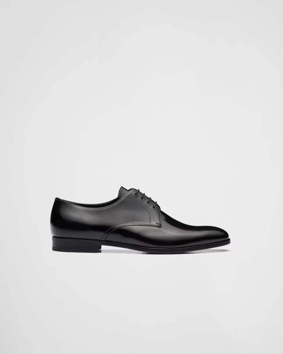 Online Prada Derby-schuhe Aus Gebürstetem Leder Schwarz