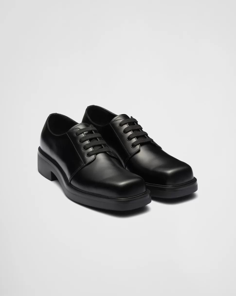 Discount Prada Derby-schuhe Aus Gebürstetem Leder Schwarz