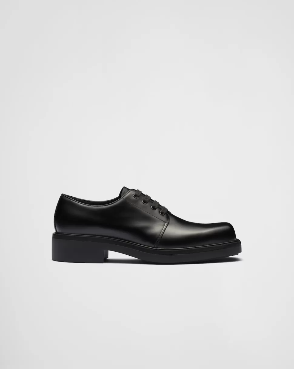 Discount Prada Derby-schuhe Aus Gebürstetem Leder Schwarz