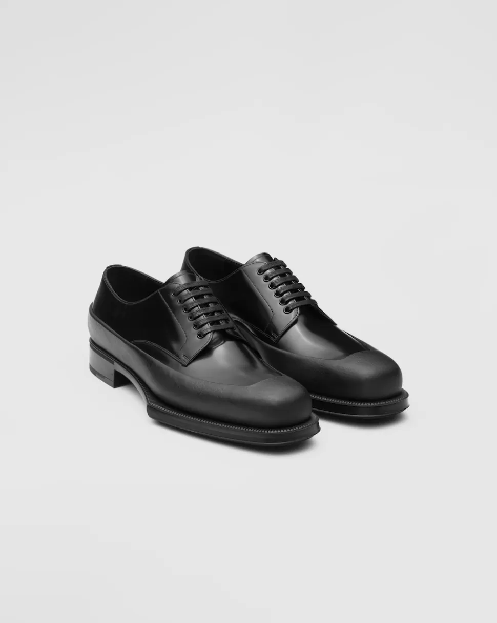 Discount Prada Derby-schuhe Aus Gebürstetem Leder Schwarz