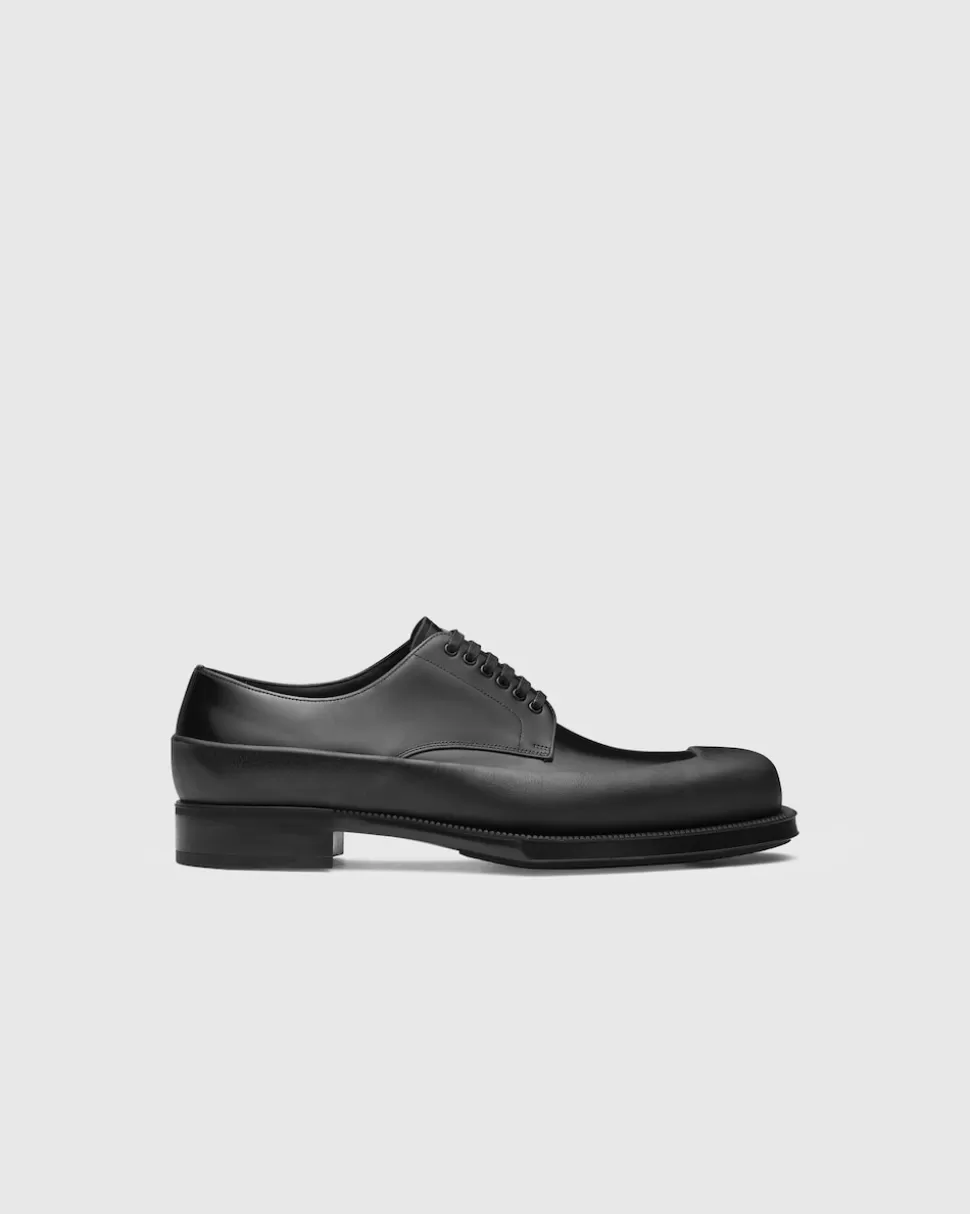 Discount Prada Derby-schuhe Aus Gebürstetem Leder Schwarz