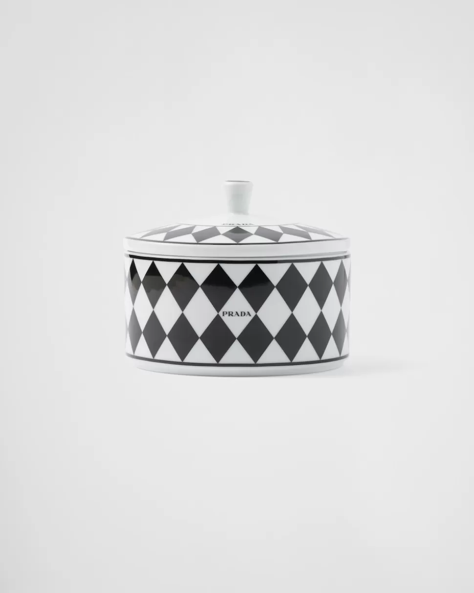 Discount Prada Dose Aus Porzellan – Checkerboard Weiss/Schwarz