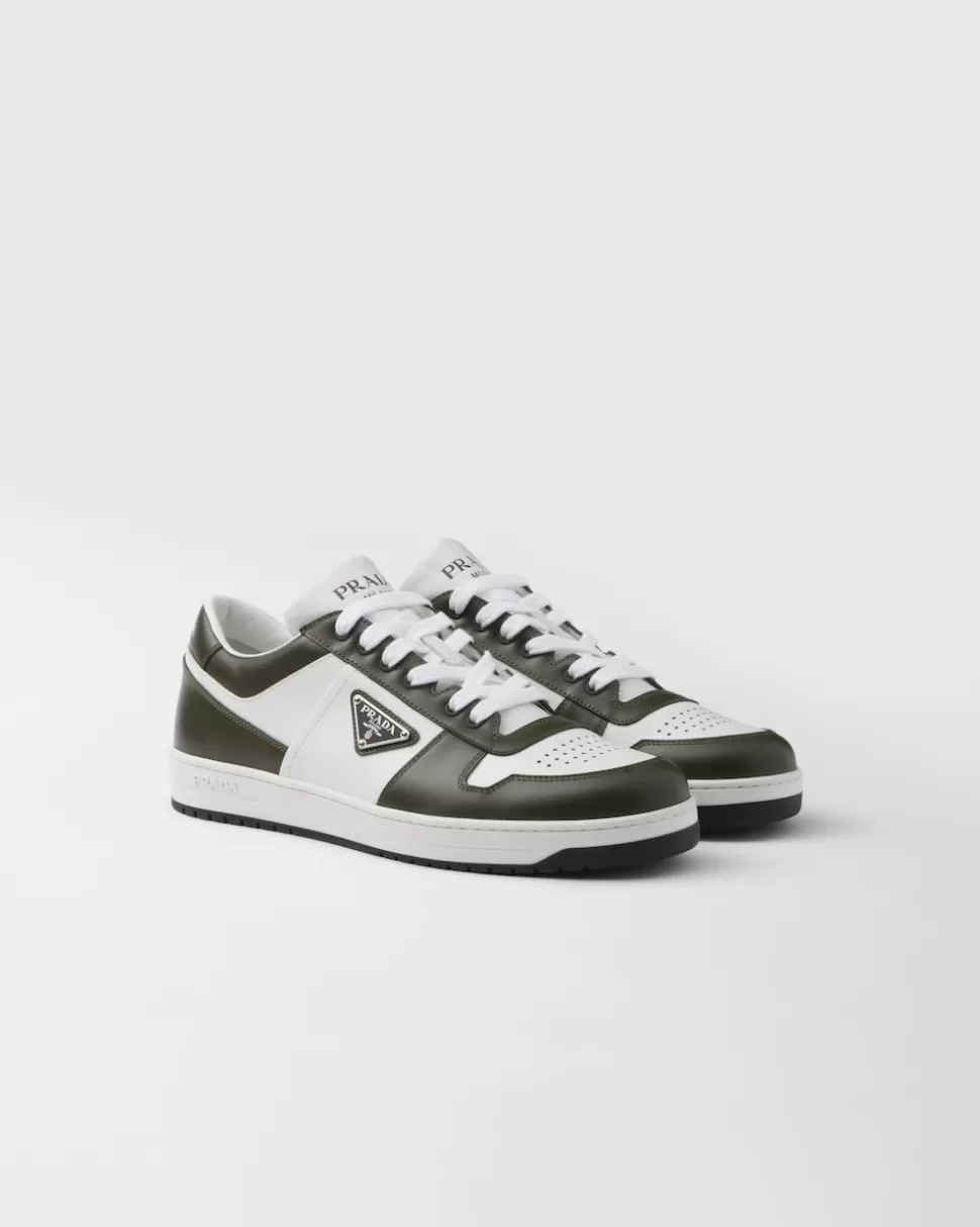 Best Sale Prada Downtown Sneaker Aus Leder Weiss/Militärgrün