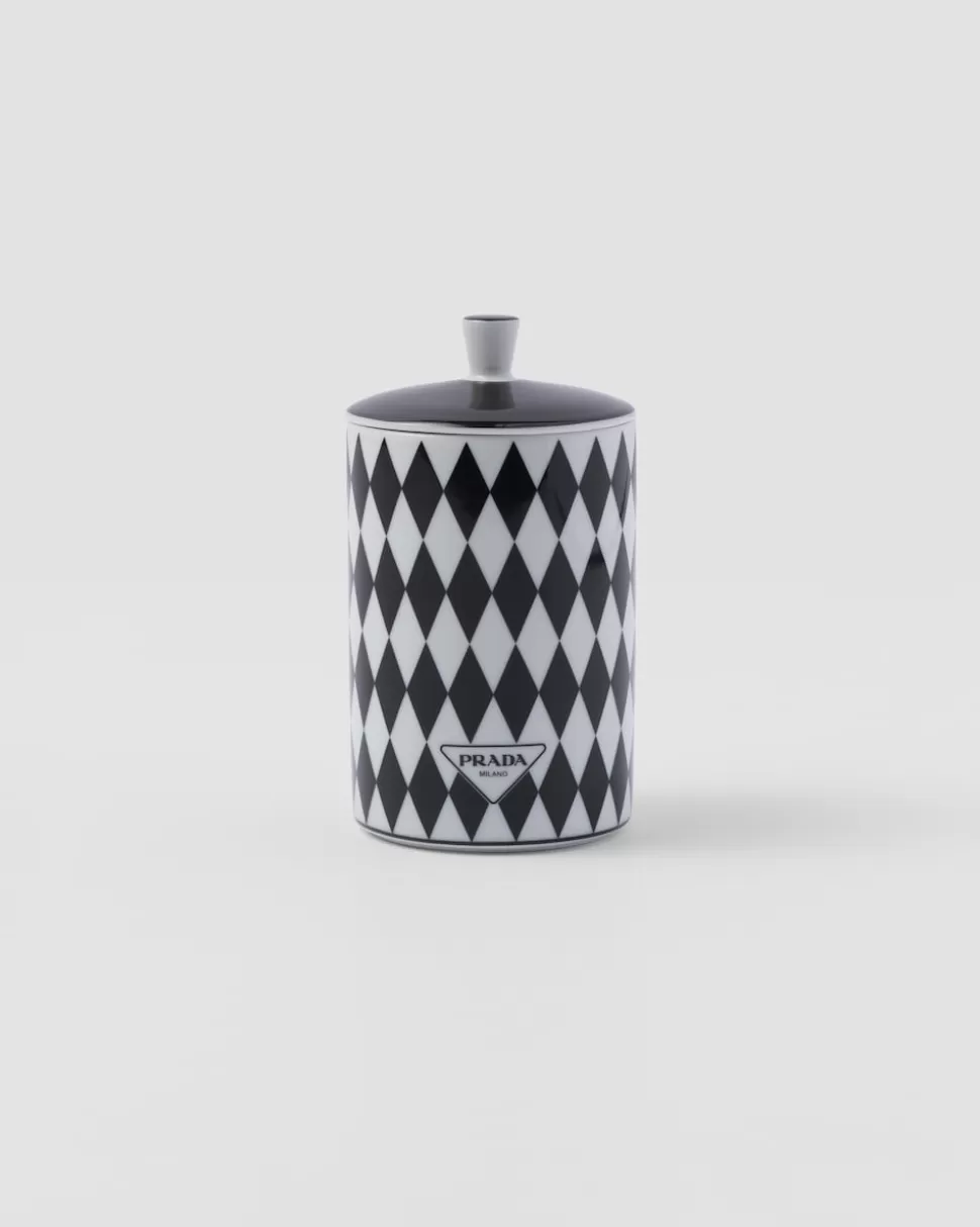 Cheap Prada Duftkerze Aus Porzellan – Checkerboard Weiss/Schwarz