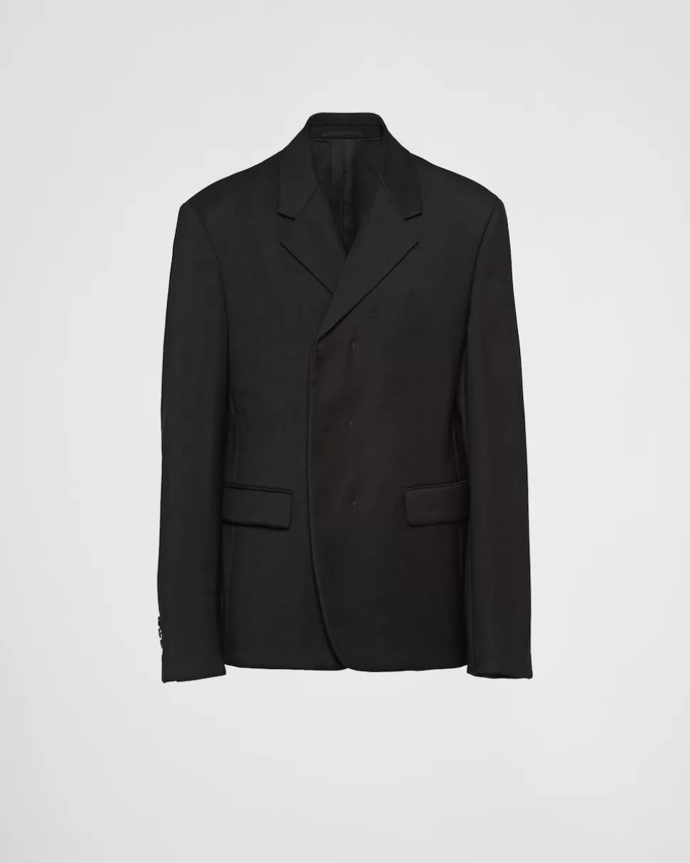 Best Prada Einreihige Jacke Aus Mohairwolle Schwarz