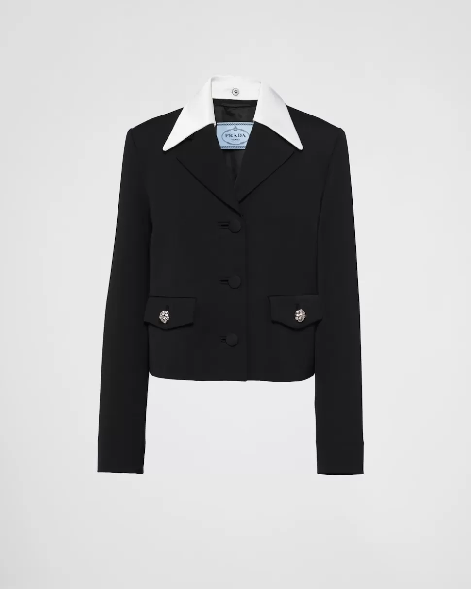 Best Sale Prada Einreihige Jacke Aus Wolle Und Satin Schwarz