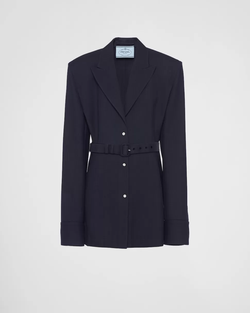 New Prada Einreihige Nadelstreifenjacke Aus Wolle Marineblau