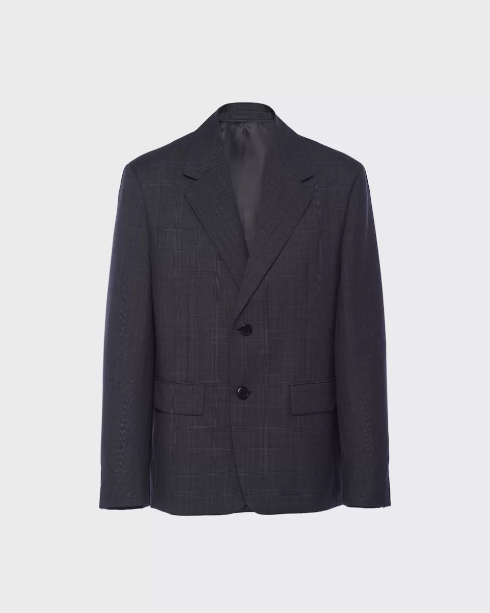 Best Prada Einreihige Prince-of-wales-jacke Aus Mohair Schiefergrau