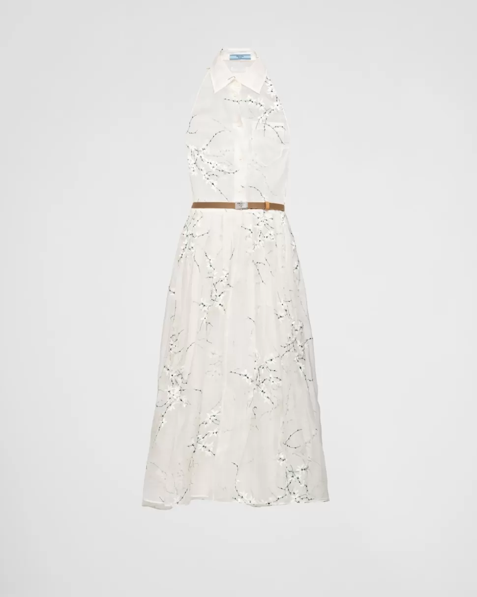 Store Prada Embroidered Organza Dress Weiss