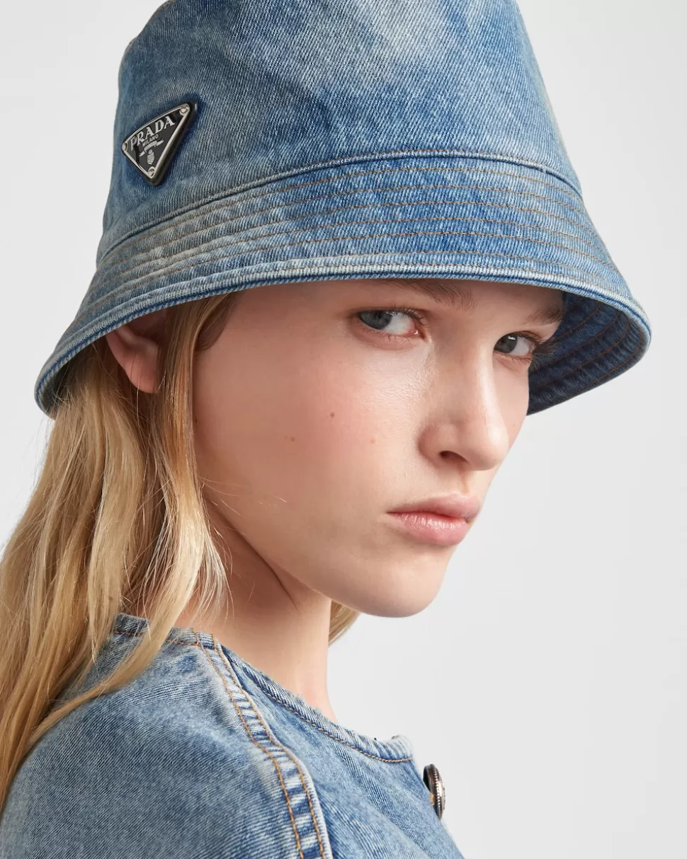 Fashion Prada Fischerhut Aus Denim Hellblau