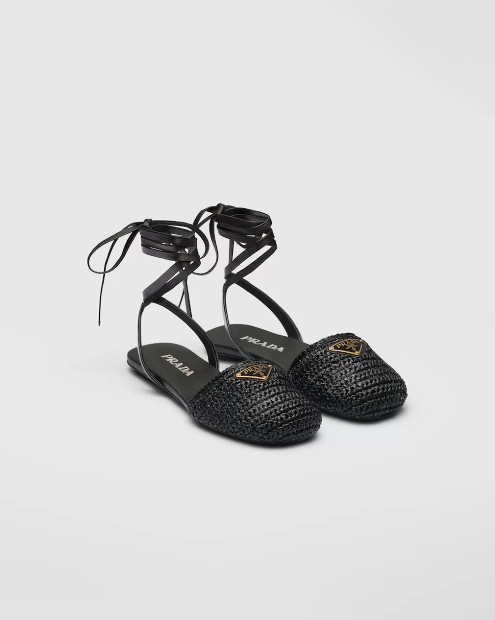 Best Sale Prada Flache Gehäkelte Sandalen Schwarz