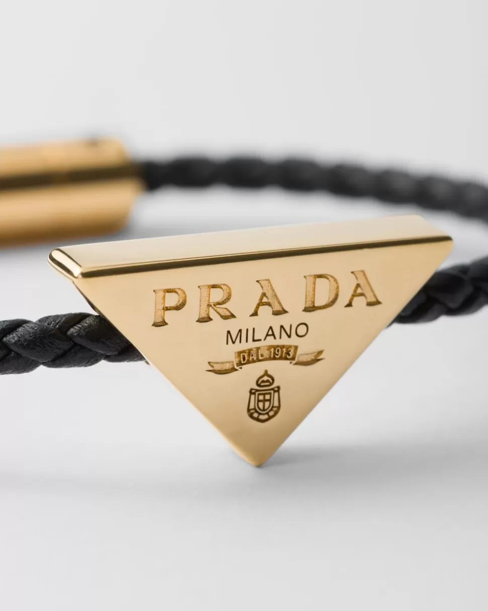 Sale Prada Geflochtenes Armband Aus Nappaleder Schwarz