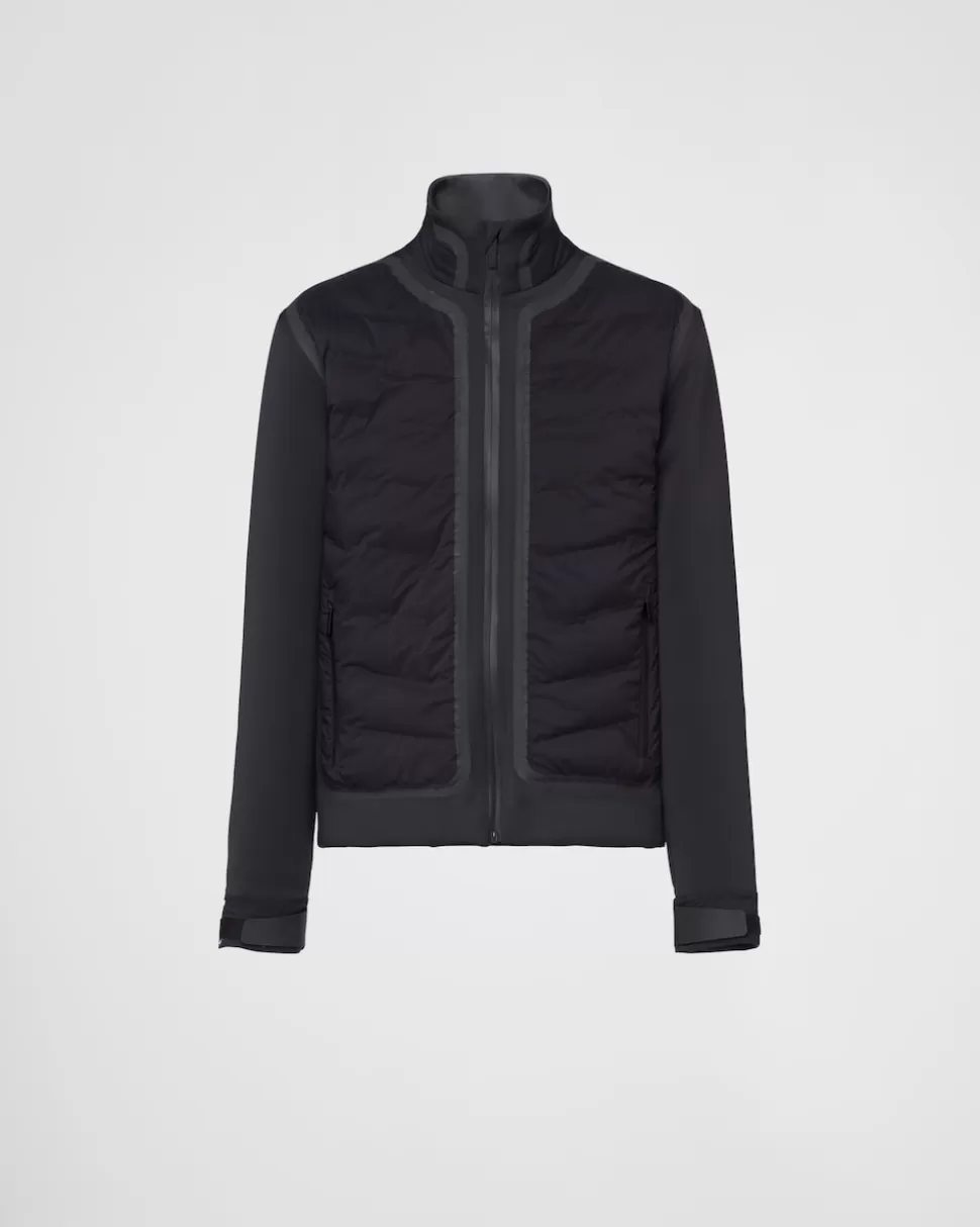 Best Sale Prada Gepolsterte Jacke Aus Recyceltem Double Jersey Schwarz/Schwarz