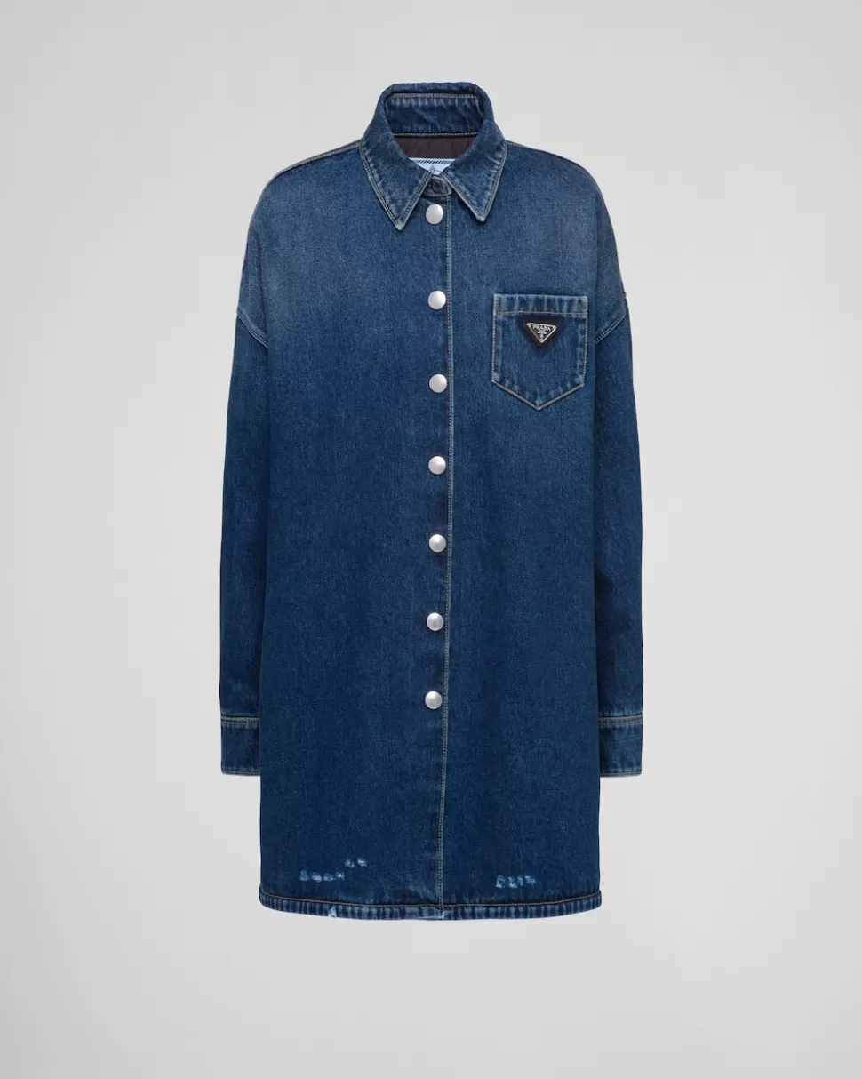 Best Prada Gepolstertes Oversize-hemd Aus Denim Blau