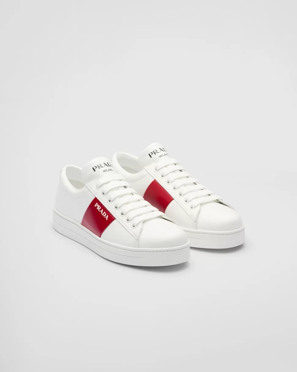 Cheap Prada Geschnürte Sneaker Aus Leder Mit Logo Weiss/Schwarz