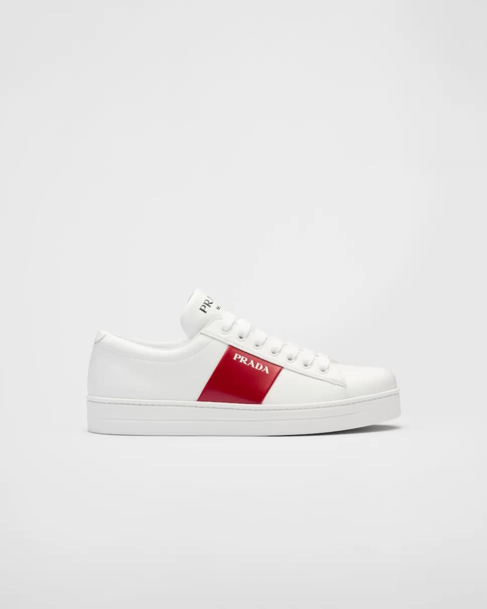 Cheap Prada Geschnürte Sneaker Aus Leder Mit Logo Weiss/Schwarz