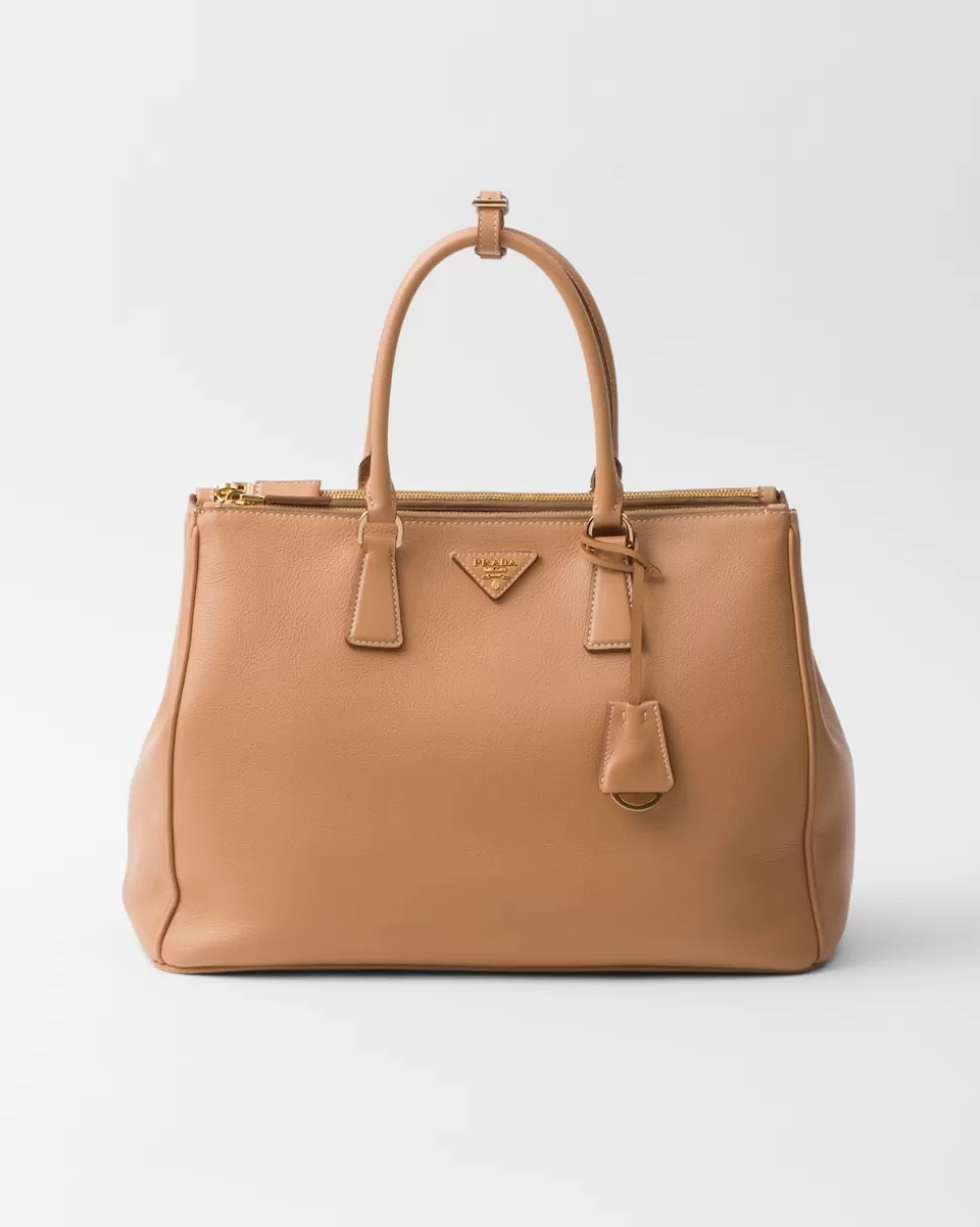 Best Sale Prada Große Galleria Tasche Aus Leder Natur