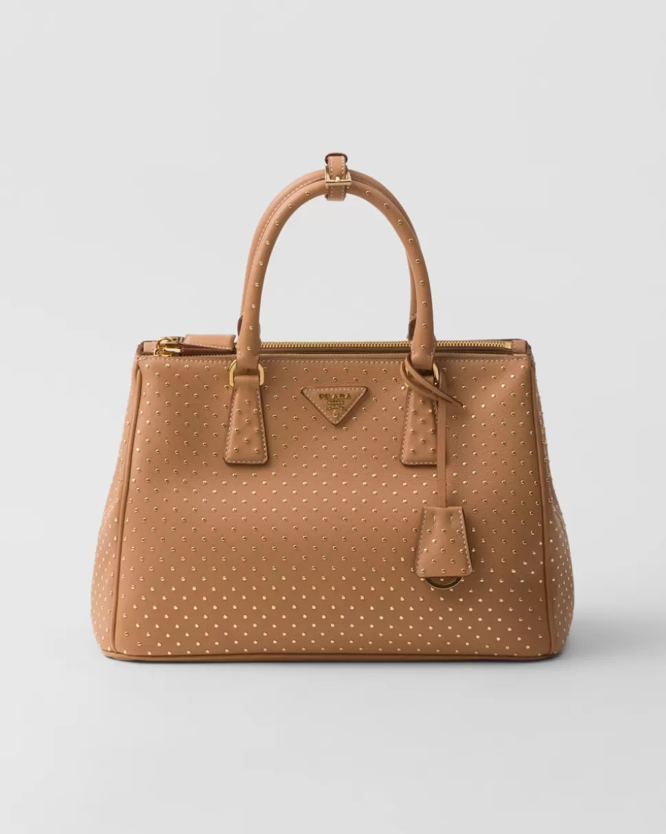 Best Sale Prada Große Galleria Tasche Aus Leder Mit Nieten Schwarz